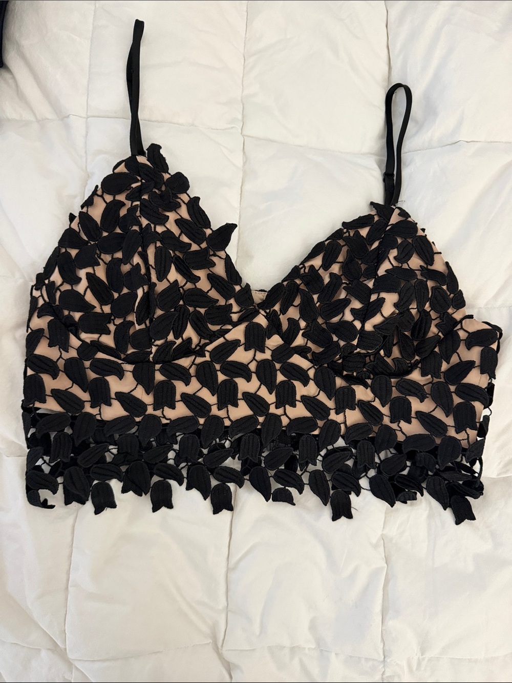 Bardot Black Lace Crop Top Nude Lined Bustier Cami Size 6